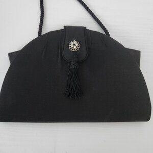Women's Whiting and Davis International Vintage Black Fabric Evening Purse